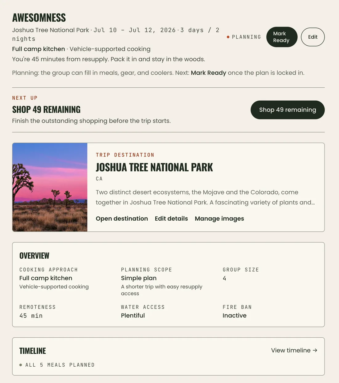 Trip Planning: AWESOMNESS at Joshua Tree National Park, July 10 to 12, 2026